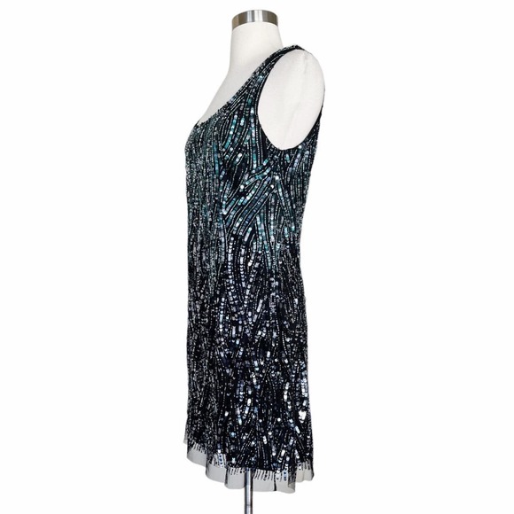 AIDAN MATTOX Cocktail Dress Sequined Sheath Scoop Neck Sleeveless Mesh 12 NWT - Picture 3 of 15